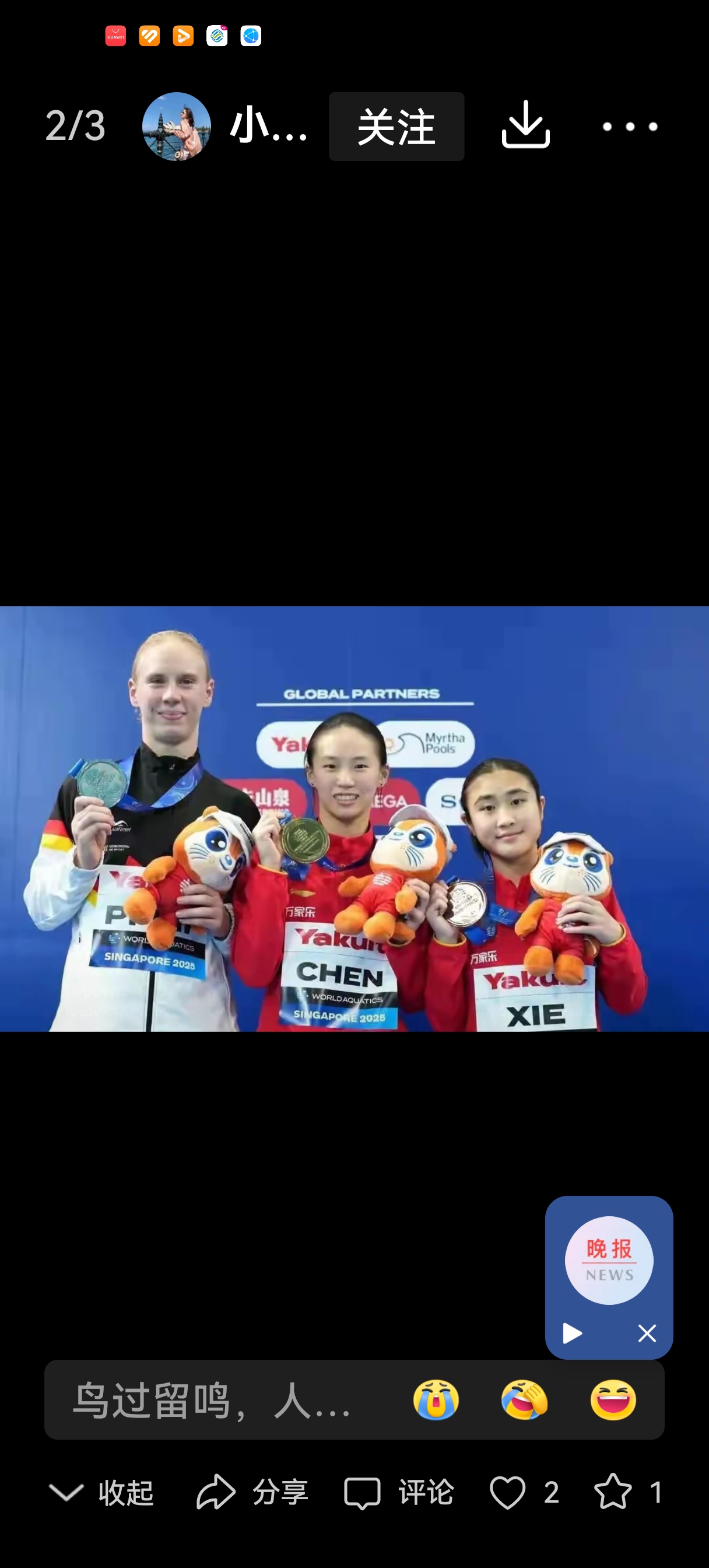 游泳项目中新加坡选手夺得金牌